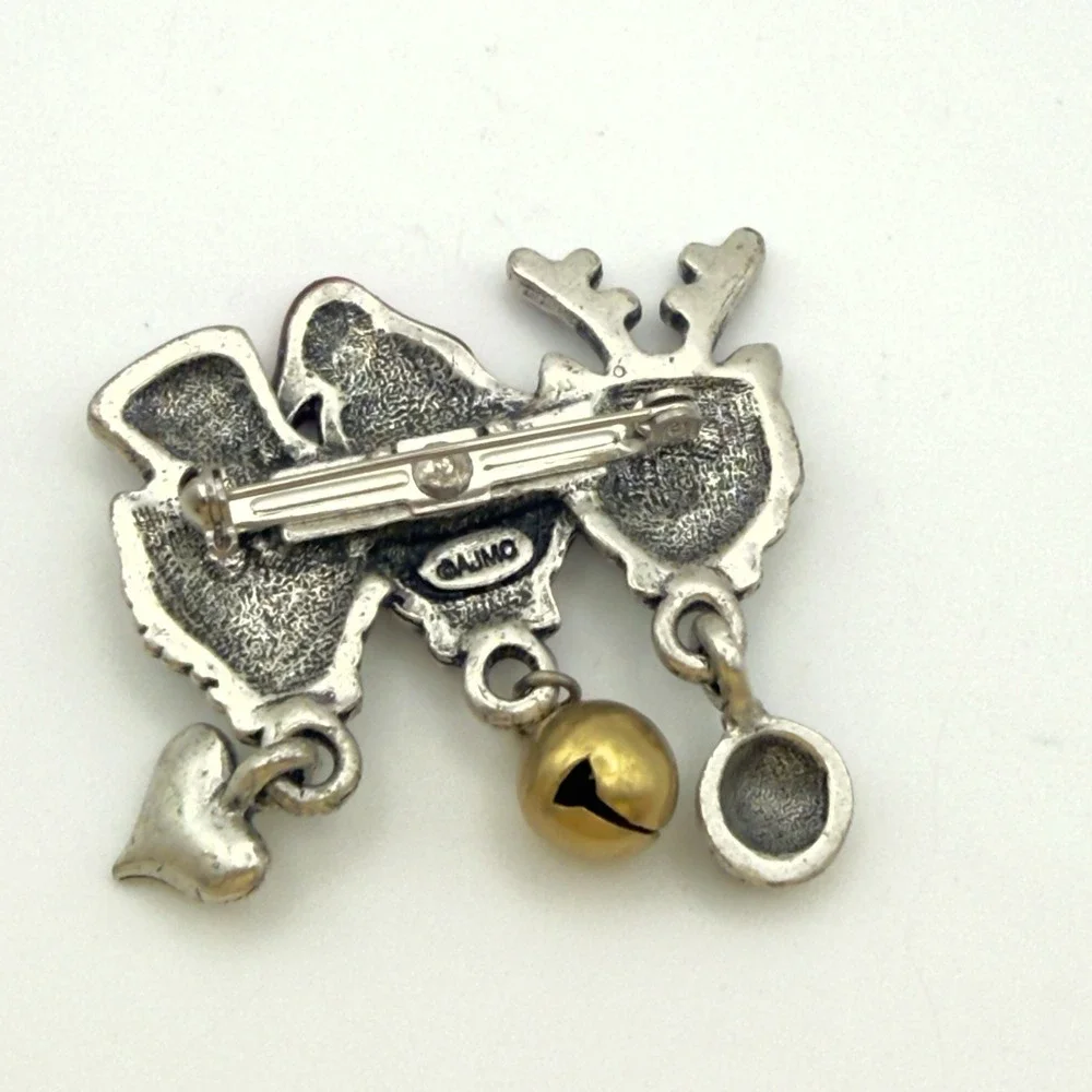 AJMC Christmas Cat Brooch Dangle Charms Santa Reindeer Snowman Pin Bell